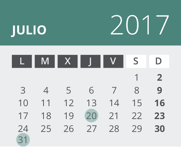 Calendario del Territorio Común. julio